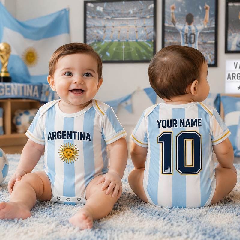 Argentina Soccer Baby Onesie, Personalized Football Baby Bodysuit, Custom Name Number Outfit, Newborn Soccer Fan Gift, Baby Jersey