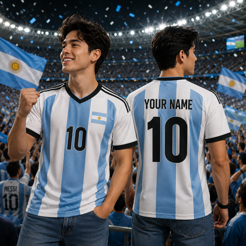 Argentina Soccer Jersey Personalized Custom Name & Number Football Fan Shirt V-Neck Adult Jersey