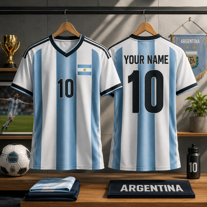 Argentina Soccer Jersey Personalized Custom Name & Number Football Fan Shirt V-Neck Adult Jersey
