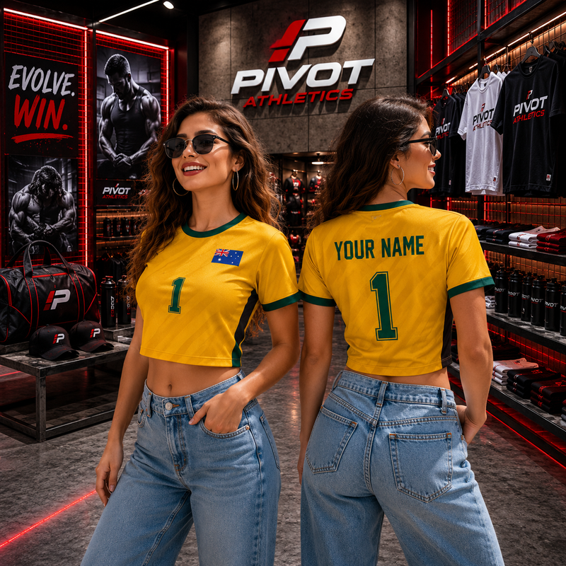 Australia Soccer Crop Top Jersey - Custom Name Number , Aussie Flag Design, Youth Sports Apparel