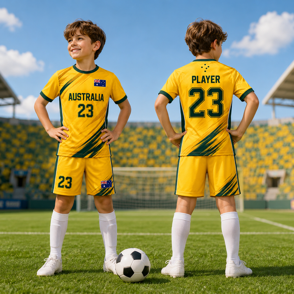 Australia Soccer Jersey Set for Kids, Personalized Name Number Football Uniform, Custom Youth Soccer Kit, Australia Fan Outfit