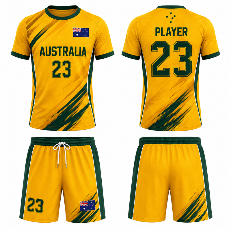 Australia Soccer Jersey Set for Kids, Personalized Name Number Football Uniform, Custom Youth Soccer Kit, Australia Fan Outfit
