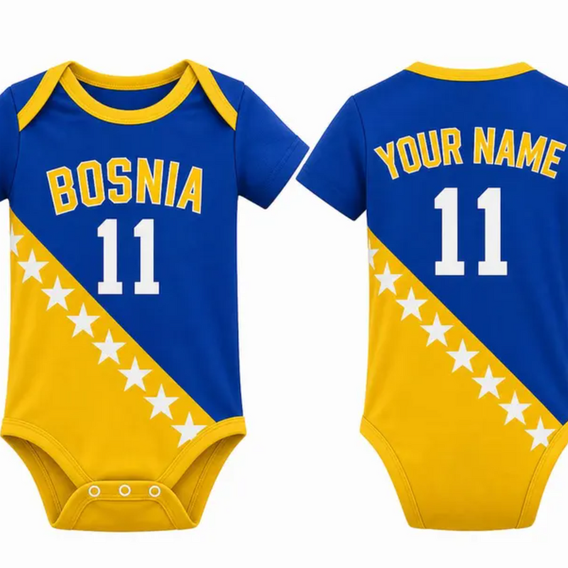 Custom Bosnia Baby Bodysuit, Personalized Name Number Soccer Baby Outfit, Bosnia Football Jersey Onesie, Newborn Fan Gift Bodysuit