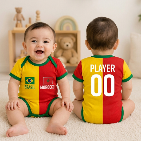 Custom 2026 Soccer Two Soccer Team Baby Bodysuit, Personalize Half Half Soccer Jersey, Mexico Aztec, USA, Canada Split Team, Newborn Jersey