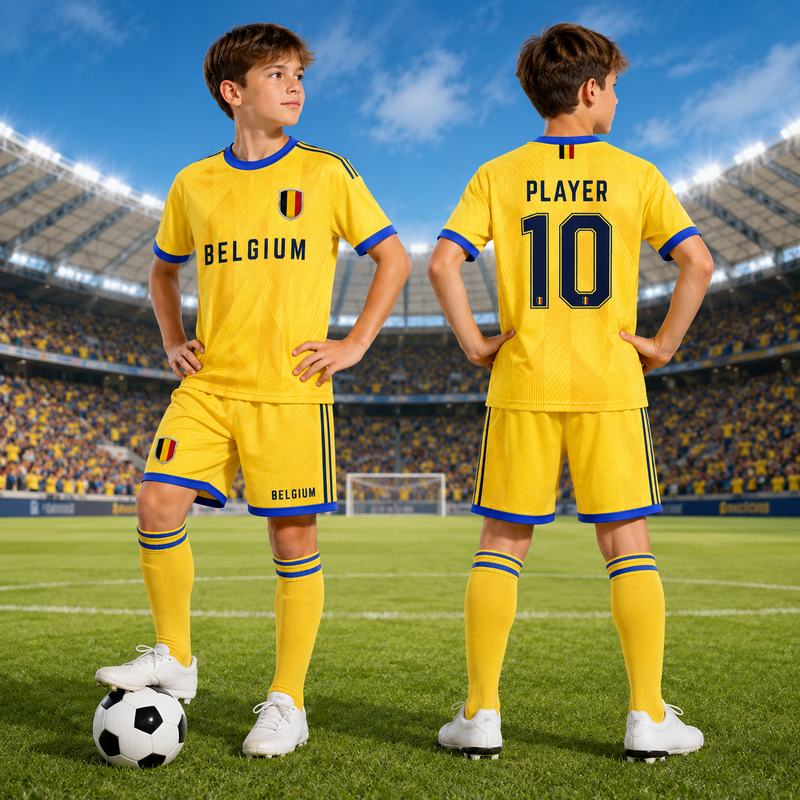 Belgium Soccer Jersey and Shorts Set Personalized Name Number, Custom Belgium Football Uniform, Belgium Fan Gift, Matching Soccer Kit