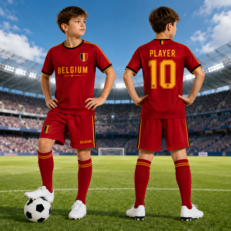 Belgium Soccer Jersey and Shorts Set Personalized Name Number, Custom Belgium Football Uniform, Belgium Fan Gift, Matching Soccer Kit