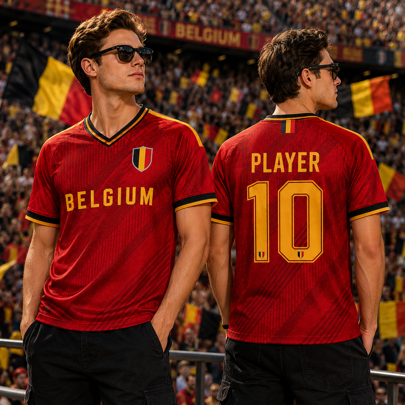 Belgium V-Neck Football Jersey Custom Name Number  Personalized Belgium Soccer Fan Shirt for Men & Women