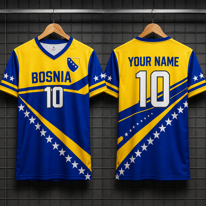 Bosnia V-Neck Soccer Jersey Personalized Custom Name Number, Adult Bosnia Football Shirt, Men Women Soccer Uniform, Bosnia Fan Gift