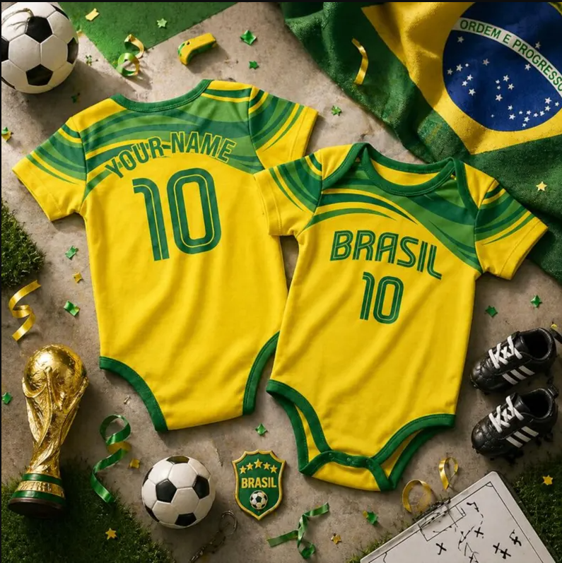 Brazil Soccer Bodysuit – Newborn Football Jersey Outfit, Unisex Infant Sports Apparel