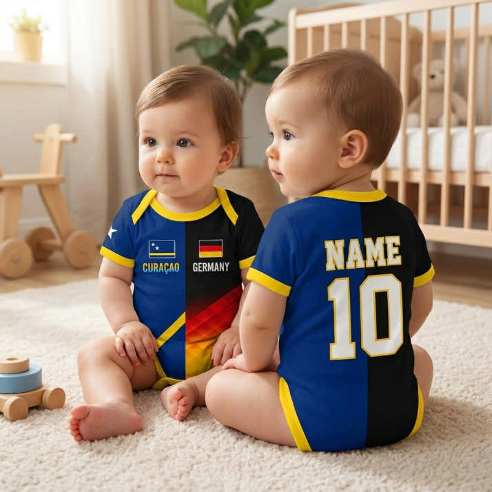 Custom 2026 Soccer Two Soccer Team Baby Bodysuit, Personalize Half Half Soccer Jersey, Mexico Aztec, USA, Canada Split Team, Newborn Jersey