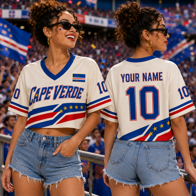 Cape Verde Soccer Jersey, Personalized Women’s Crop Top, Football Fan Shirt