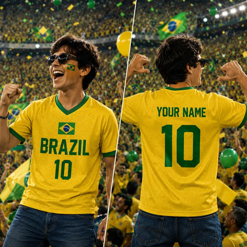 Custom Brazilian Football Jersey, Brazil Soccer Shirt with Name and Number, Fan Uniform, Match Day Gift for Men Women Youth