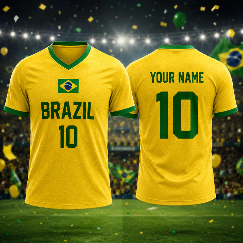 Custom Brazilian Football Jersey, Brazil Soccer Shirt with Name and Number, Fan Uniform, Match Day Gift for Men Women Youth