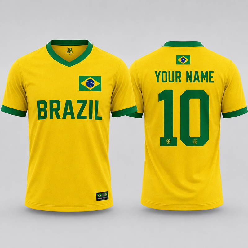 Custom Brazilian Football Jersey, Brazil Soccer Shirt with Name and Number, Fan Uniform, Match Day Gift for Men Women Youth