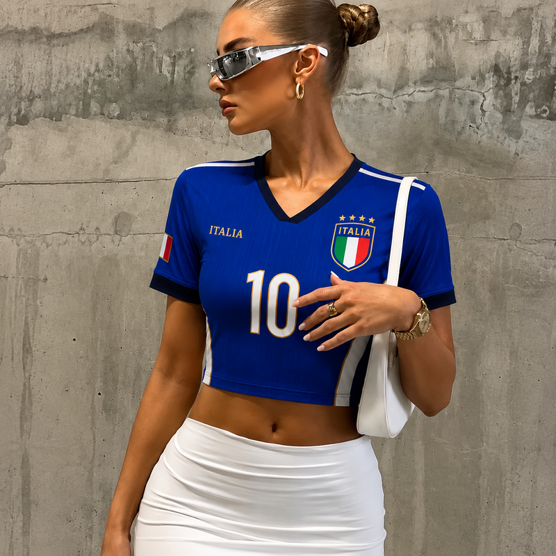 Italia Football Croptop Jersey, Custom Name Soccer Shirt, Fan Apparel