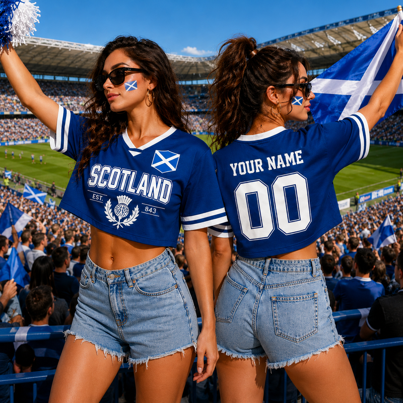 Personalized Scotland Football Crop Top, Custom Scotland National Team Jersey for Women, Trendy Cropped Soccer Fan Shirt, Scotland Pride Top