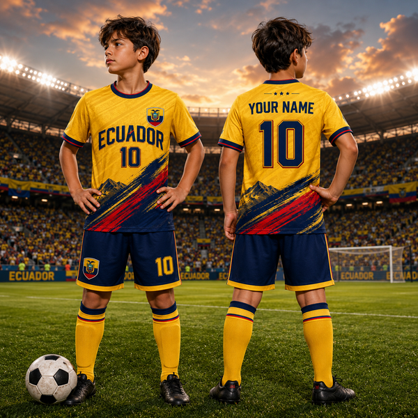 Custom Ecuador Soccer Jersey Set Kids, Personalized Name Number Football Uniform, Ecuador Fan Shirt Shorts Gift