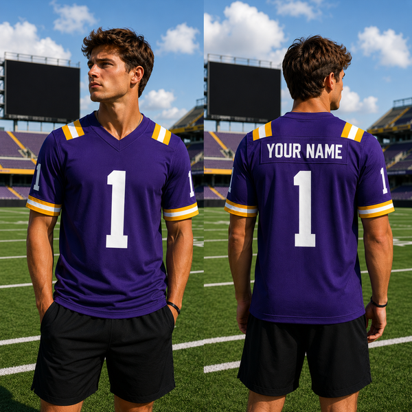 Custom Football Jersey Purple, Personalized American Football Jerseys Name Number Logo, Wedding Gifts for Men Women Kids Toddler Fan