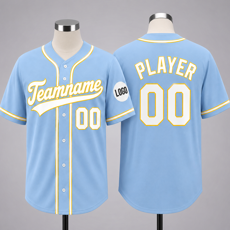 Custom Baseball Jersey Name, Number And Logo Baseball Jersey Light Blue, Unisex Jersey Premium