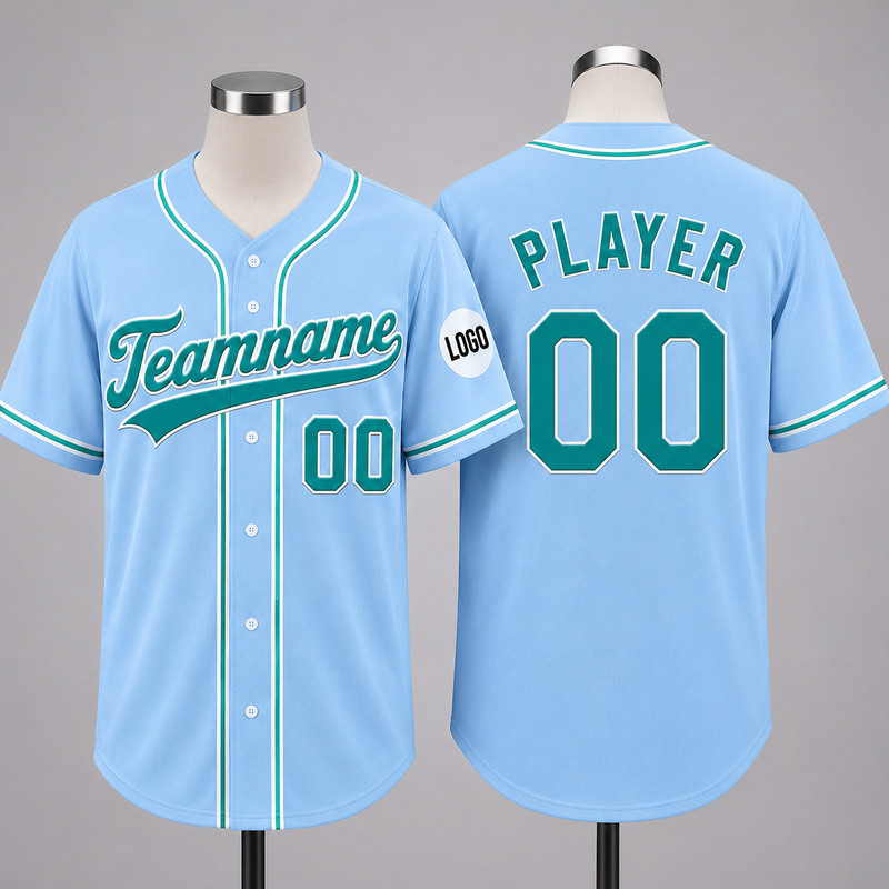 Custom Baseball Jersey Name, Number And Logo Baseball Jersey Light Blue, Unisex Jersey Premium
