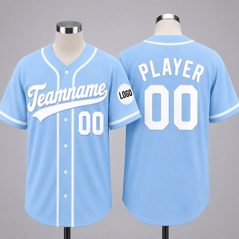 Custom Baseball Jersey Name, Number And Logo Baseball Jersey Light Blue, Unisex Jersey Premium