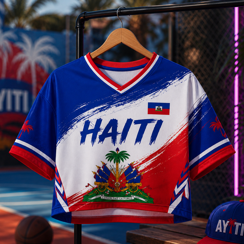 Custom Haiti Soccer Crop Top Jersey, Personalized Haiti Soccer Jersey Crop Tee, Festival Shirt, Football Fan, Custom Haiti Jersey Shirt