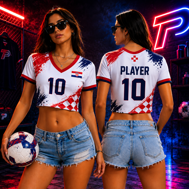 Croatia Soccer Crop Top for Women 2026, Croatia Football Jersey Crop Tee, Custom Croatia Fan Shirt, Women’s Game Day Outfit, Croatian Soccer Crop Top