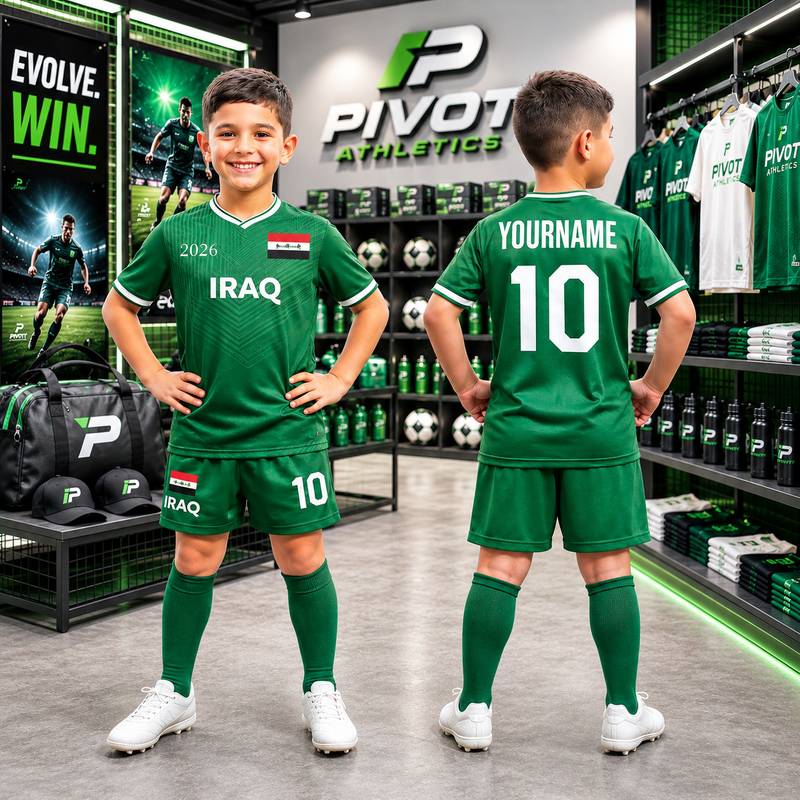 Customizable Iraq Soccer Jersey and Shorts Set, Personalized Football Kit, Green Fan Apparel