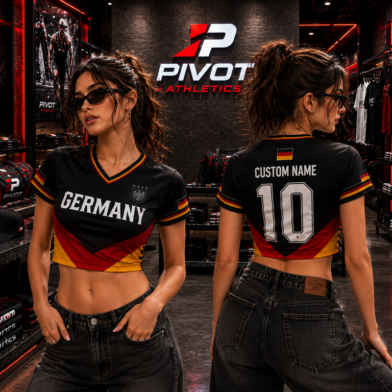 Germany Soccer Crop Top Jersey Custom Name Number Women Mesh Football Fan Shirt
