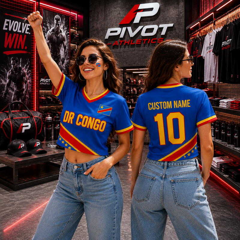 Custom DR Congo Crop Jersey, Personalized Soccer Football Shirt, Women’s Cropped Football Top, DR Congo Fan Streetwear, Gift for Her