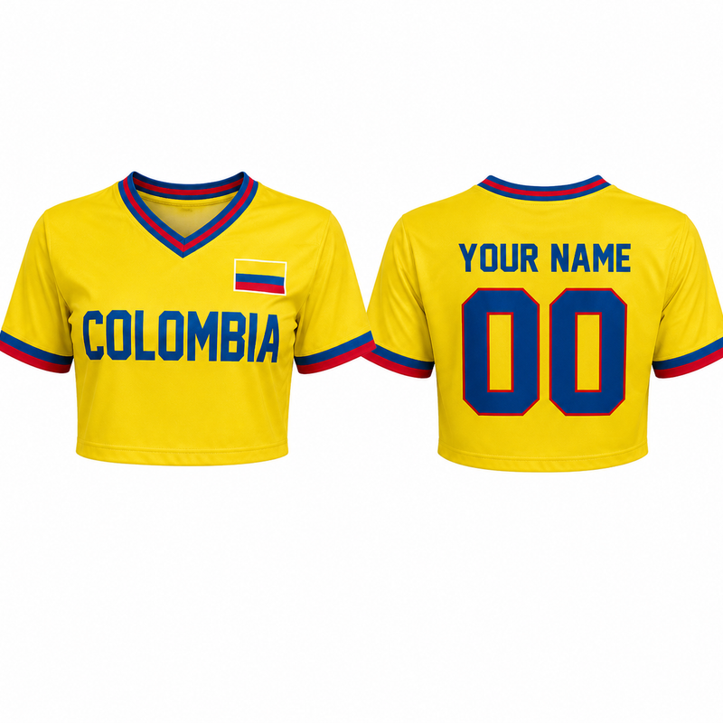 Personalized Colombia Soccer Crop Top Jersey, Custom Name Football Fan Tee