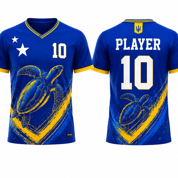 Custom Blue Yellow Soccer Jersey, Personalized Football Kit, Caribbean Style Sports Uniform