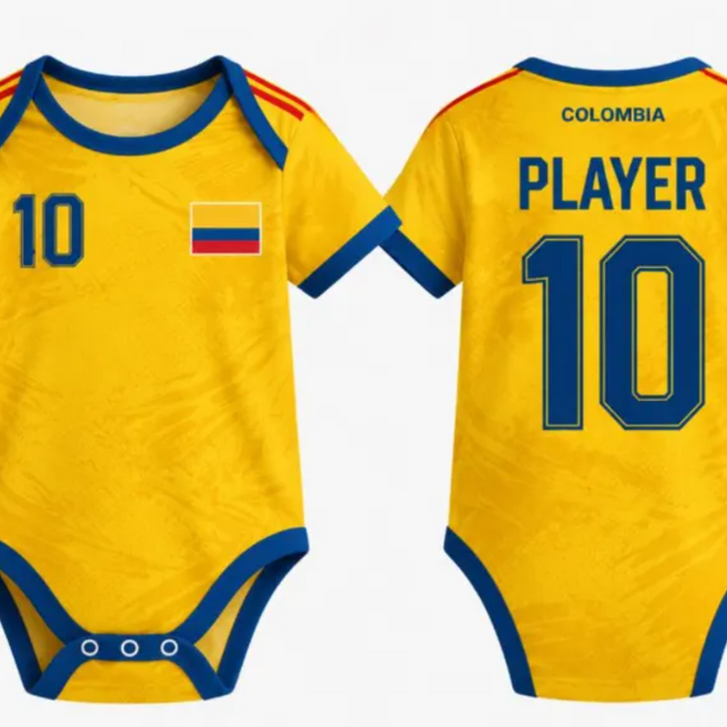 Colombia Baby Bodysuit Soccer Jersey, Custom Name & Number Infant Outfit, Yellow Football Onesie, Cute Baby Boy Sports Gift