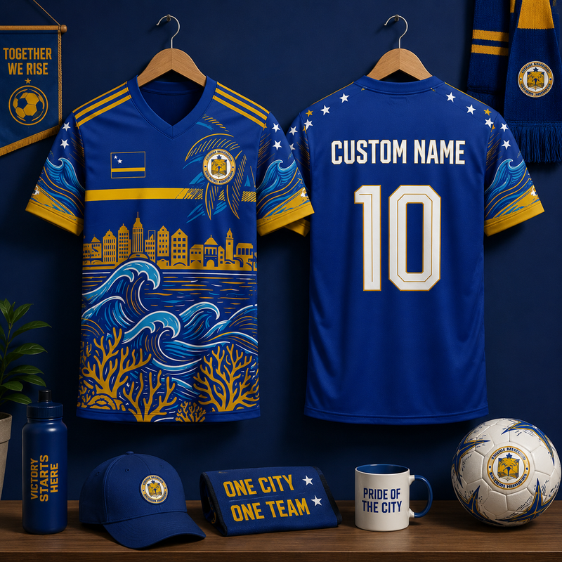 Curacao Soccer Jersey Custom Name Number Shirt, Personalized Football Fan Gift, Blue Gold Curacao Team Jersey