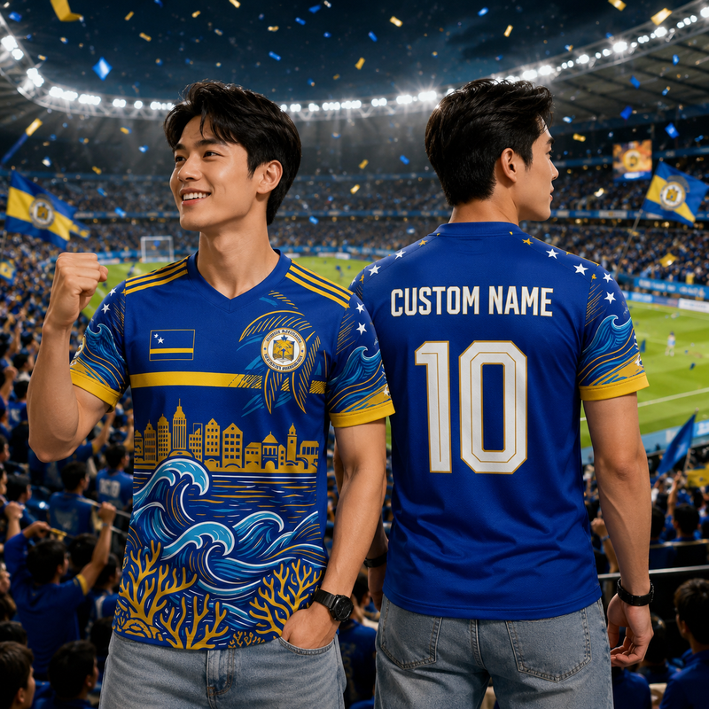 Curacao Soccer Jersey Custom Name Number Shirt, Personalized Football Fan Gift, Blue Gold Curacao Team Jersey
