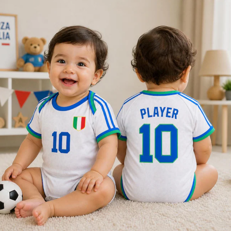 Custom Italy Baby Bodysuit, Personalized Soccer Jersey Onesie, Baby Football Romper, Name Number Game Day Outfit Gift
