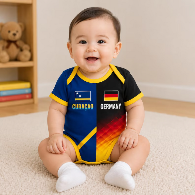 Custom 2026 Soccer Two Soccer Team Baby Bodysuit, Personalize Half Half Soccer Jersey, Mexico Aztec, USA, Canada Split Team, Newborn Jersey