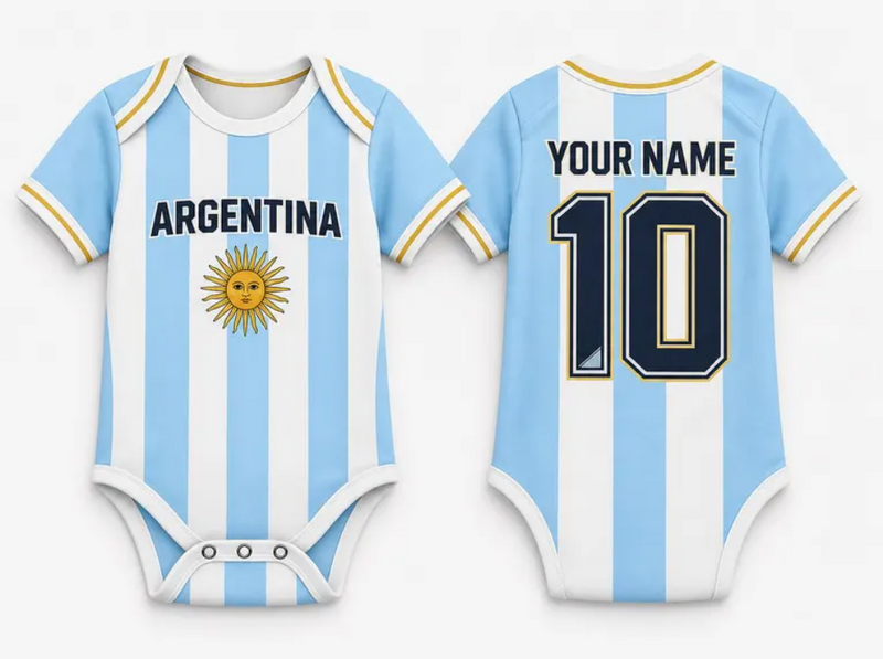 Custom Argentina Baby Bodysuit, Personalized Soccer Onesie, Baby Football Romper, Name Number Infant Outfit Gift