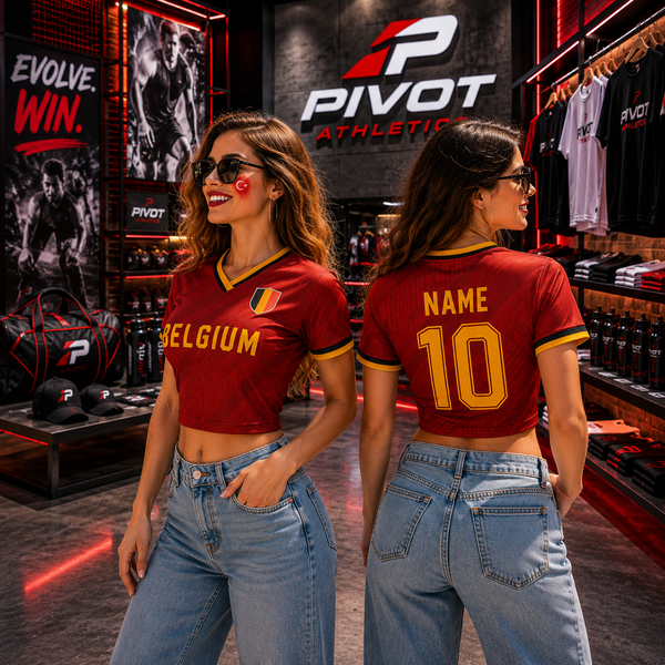 Custom Belgium Soccer Crop Top Jersey, Personalized Football Jersey Outfit, Custom Name Number Infant Jersey