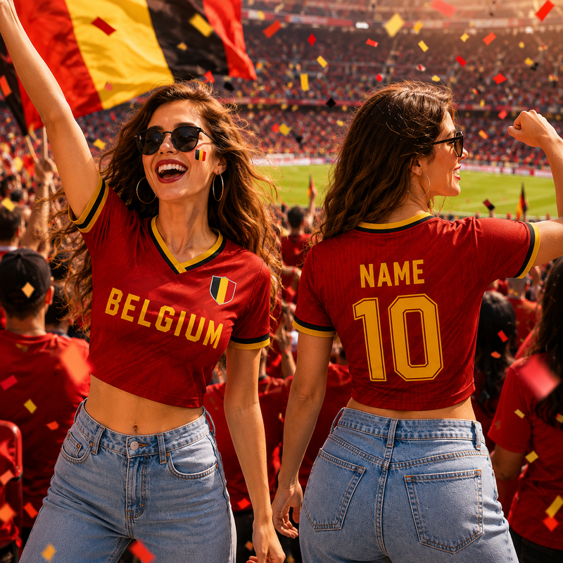 Custom Belgium Soccer Crop Top Jersey, Personalized Football Jersey Outfit, Custom Name Number Infant Jersey