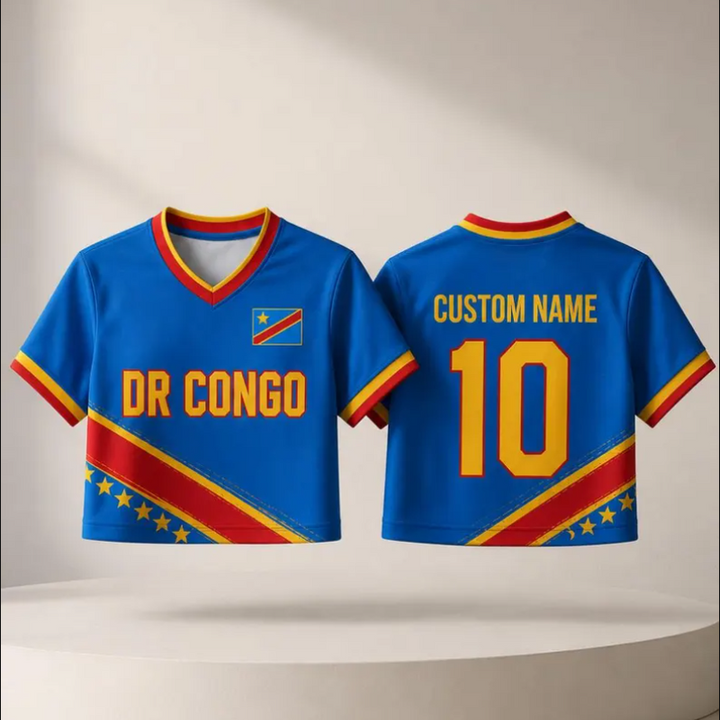 Custom DR Congo Crop Jersey, Personalized Soccer Football Shirt, Women’s Cropped Football Top, DR Congo Fan Streetwear, Gift for Her