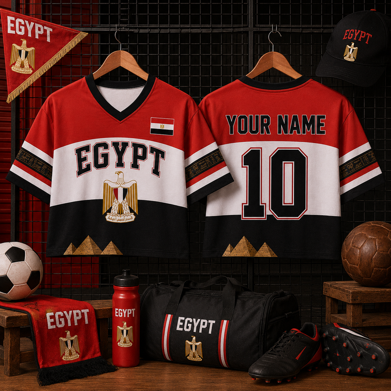 Custom Egypt Soccer Crop Top Jersey, Personalized Egypt Soccer Jersey Crop Tee, Support Football Team