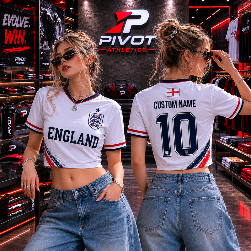 Custom England Soccer Crop Top Jersey, Personalized Soccer Jersey Crop Tee, Bachelorette Outfit, Festival Shirt, Football Fan