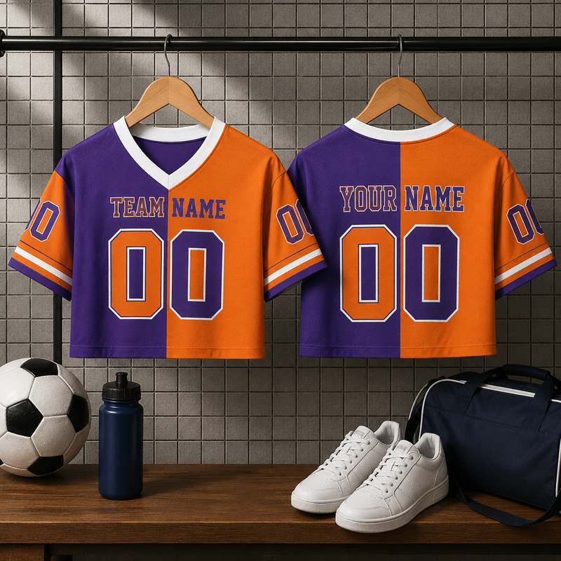 Custom Gradient Ladies Team Fan Shirt, Custom Team Name Number Logo V-Neck Football Crop top Jersey, Cheerleading Gifts Sports Girl Outfit