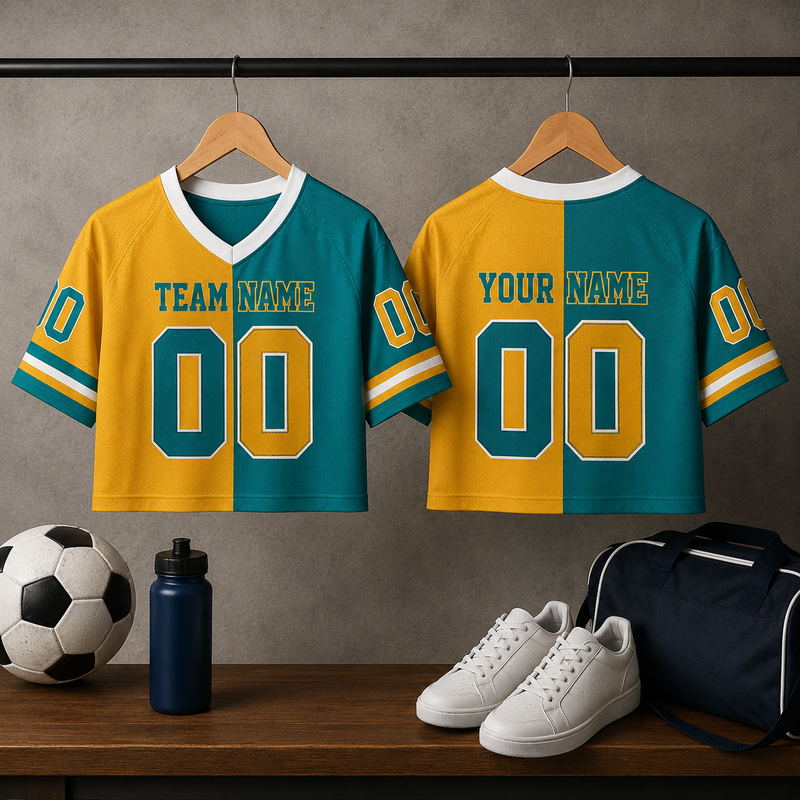 Custom Gradient Ladies Team Fan Shirt, Custom Team Name Number Logo V-Neck Football Crop top Jersey, Cheerleading Gifts Sports Girl Outfit