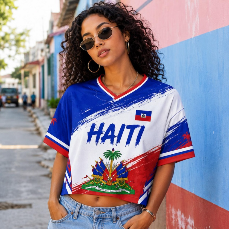 Custom Haiti Soccer Crop Top Jersey, Personalized Haiti Soccer Jersey Crop Tee, Festival Shirt, Football Fan, Custom Haiti Jersey Shirt