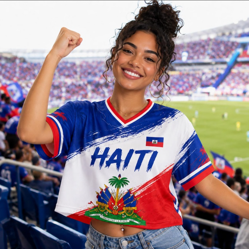 Custom Haiti Soccer Crop Top Jersey, Personalized Haiti Soccer Jersey Crop Tee, Festival Shirt, Football Fan, Custom Haiti Jersey Shirt