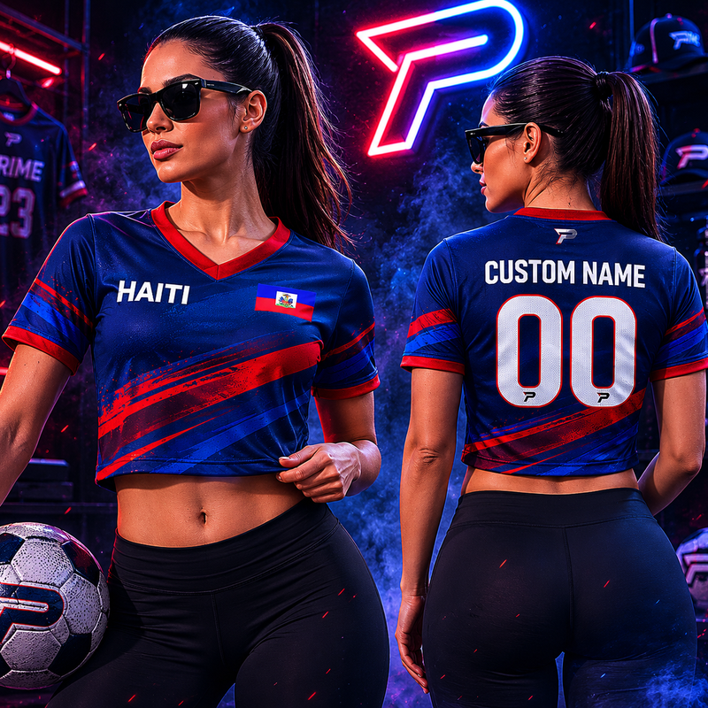 Custom Haiti Soccer Crop Top Jersey, Personalized Haiti Soccer Jersey Crop Tee, Festival Shirt, Football Fan, Custom Haiti Jersey Shirt