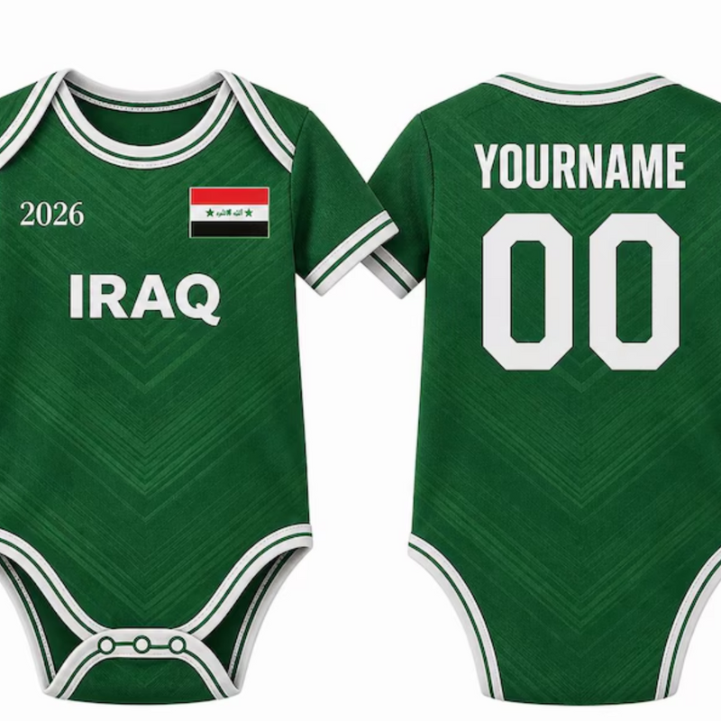 Custom Iraq Baby Bodysuit, Personalized Soccer Jersey Onesie, Baby Football Romper, Name Number Game Day Outfit Gift