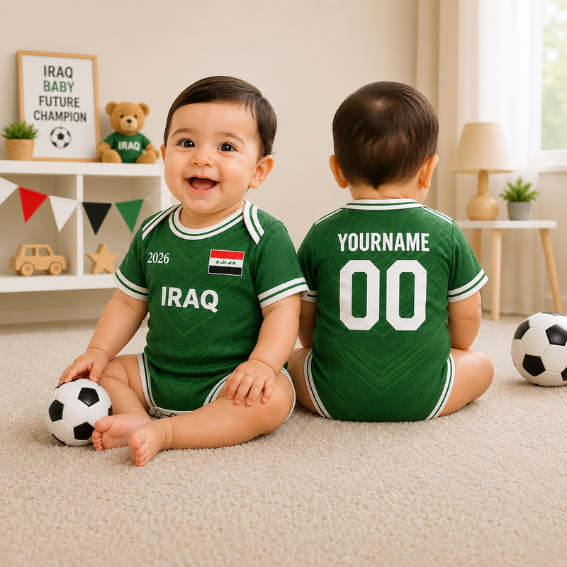 Custom Iraq Baby Bodysuit, Personalized Soccer Jersey Onesie, Baby Football Romper, Name Number Game Day Outfit Gift